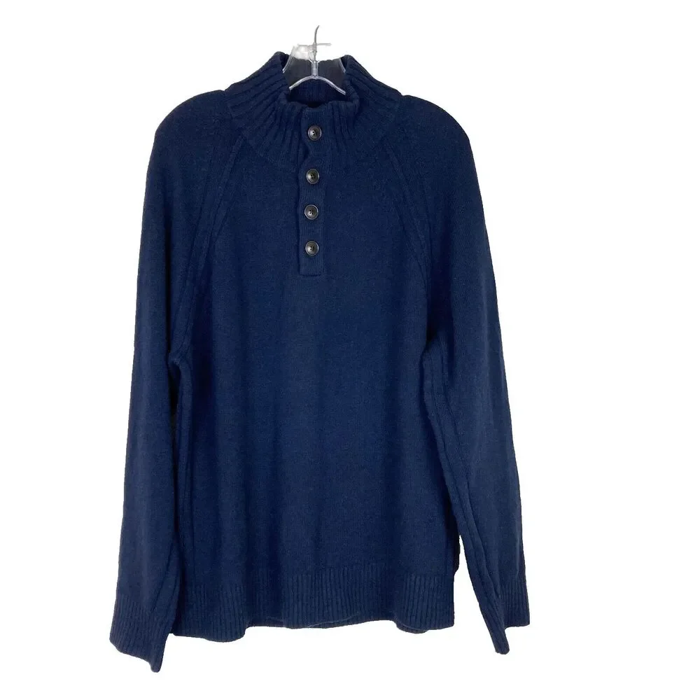 Banana Republic Men’s High Neck Sweater Size L Navy Blue Wool Blend Stretch